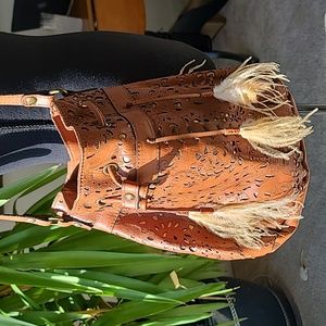 Patricia Nash Italian Leather Feathered Bucket Bag